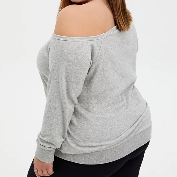 Torrid Grey Off The Shoulder “Love Ya Self “ Woman’s 70% Cotton Sweater 1X - Picture 2 of 16